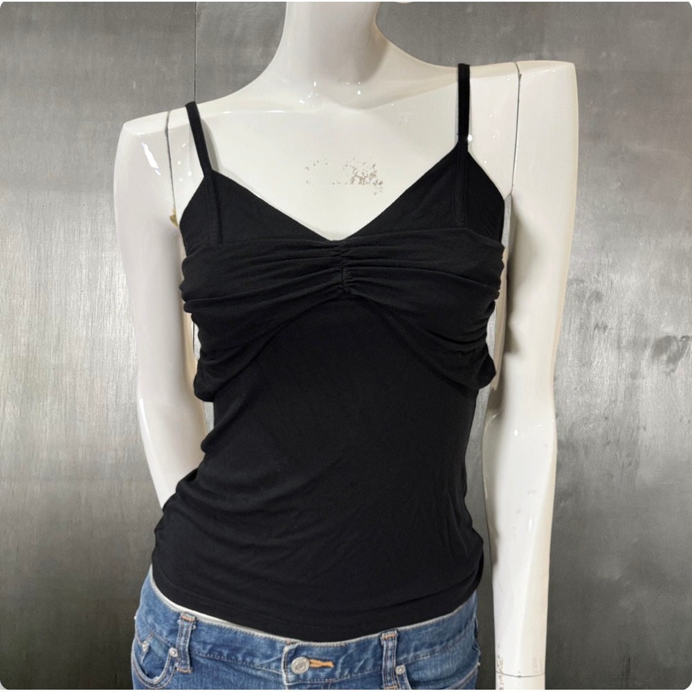 Black Subversive Ruched Cami Tank Top Y2K Stretch Fitted Minimalist